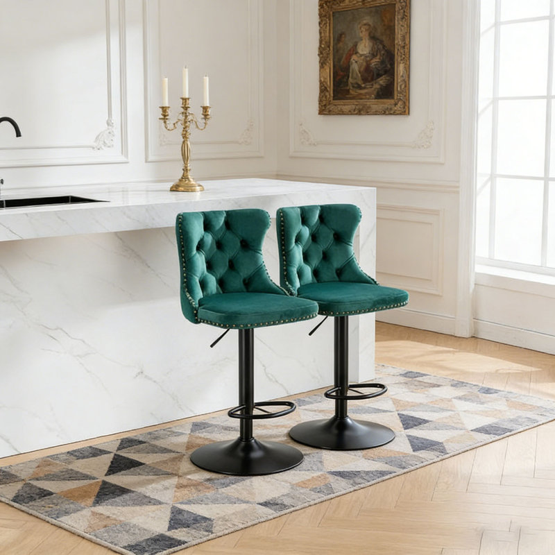 Tabourets de bar modernes et rembourrés, Vert