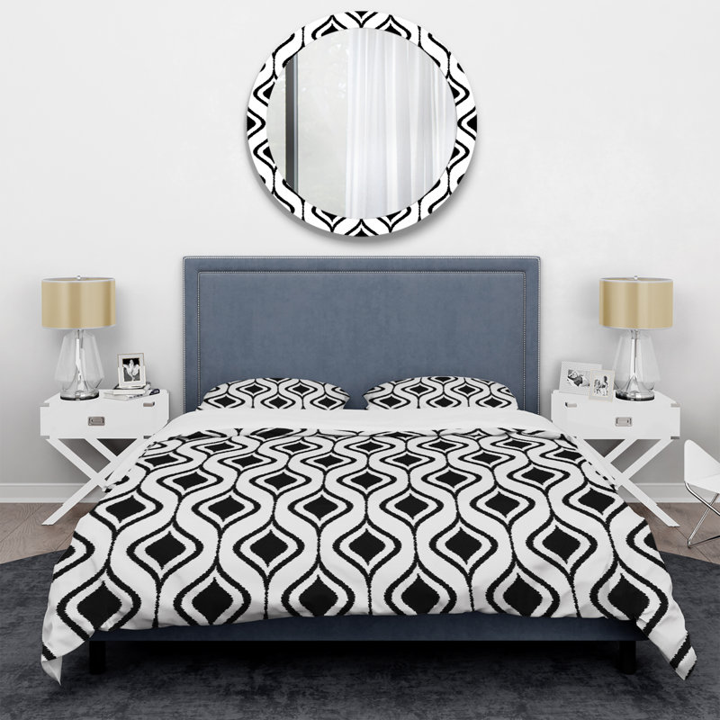 Motif noir et blanc - Ensemble de housse de couette abstrait - Polyester en microfibre