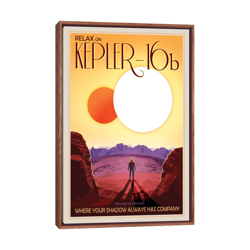 Kepler-16B by NASA - Print on Canvas, 66.04 cm H x 45.72 cm W, Classic Brown Wood Framed