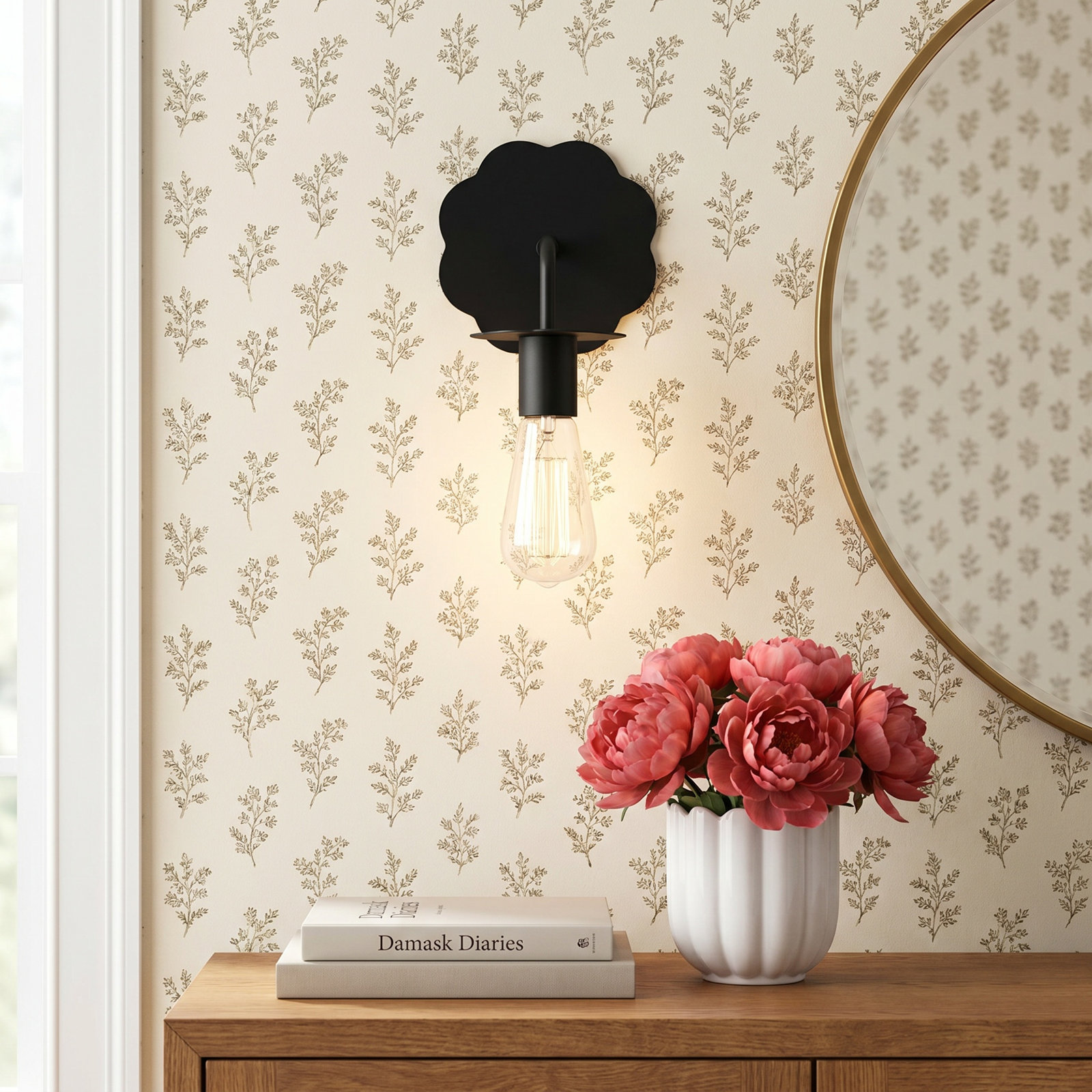 Single Light Dimmable Armed Sconce, Matte Black