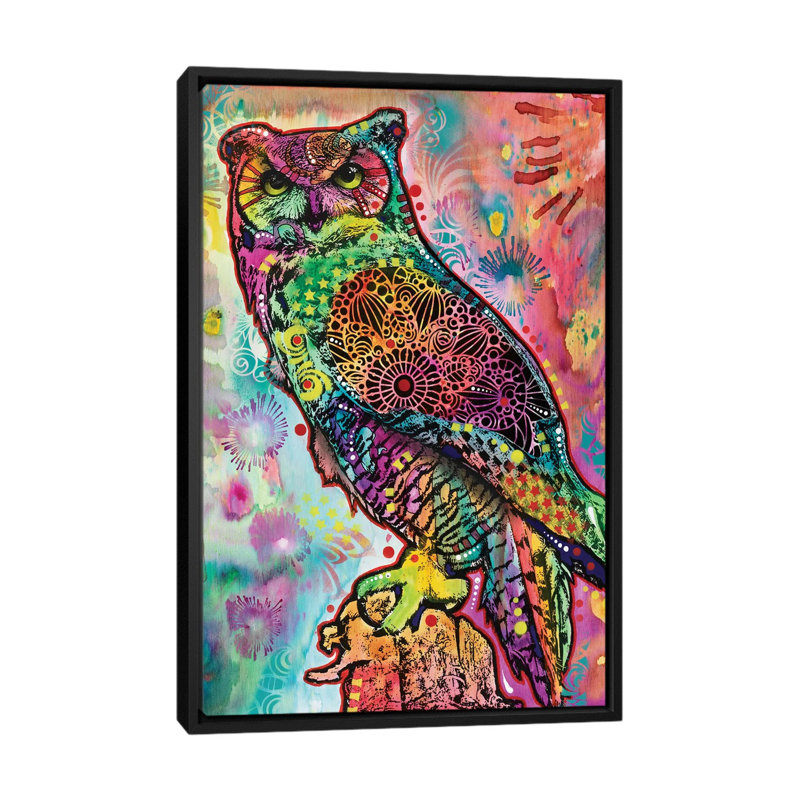 «Wise Owl», impression sur toile, H 26 po x l 18 po x P 1,5 po, Toile avec cadre noir, Pas de tapis