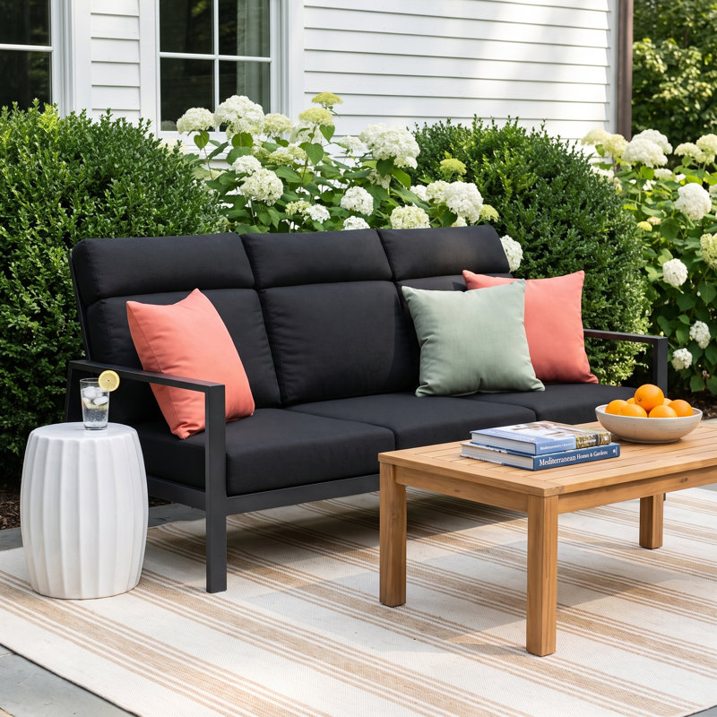 Townsend Metal Outdoor Sofa With Sunbrella Cushion, Canvas Black, No, None
