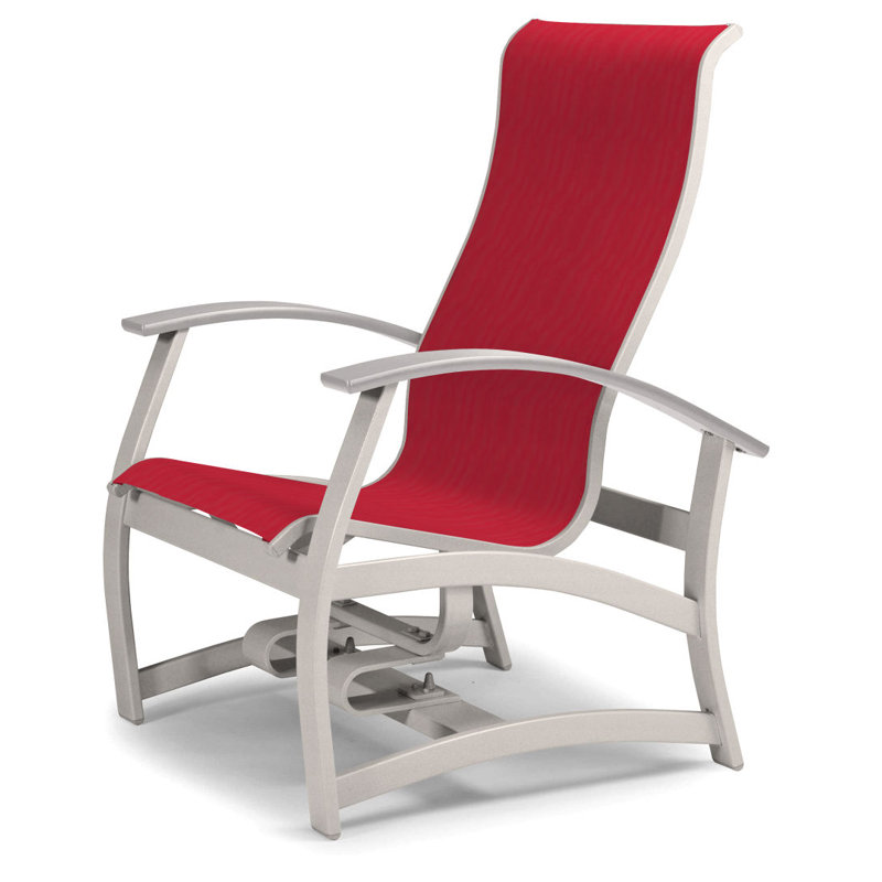 Askar Powder Coated Aluminum Outdoor Lounge Chair, Textured Snow, White P50, Red 1D Sunbrella®