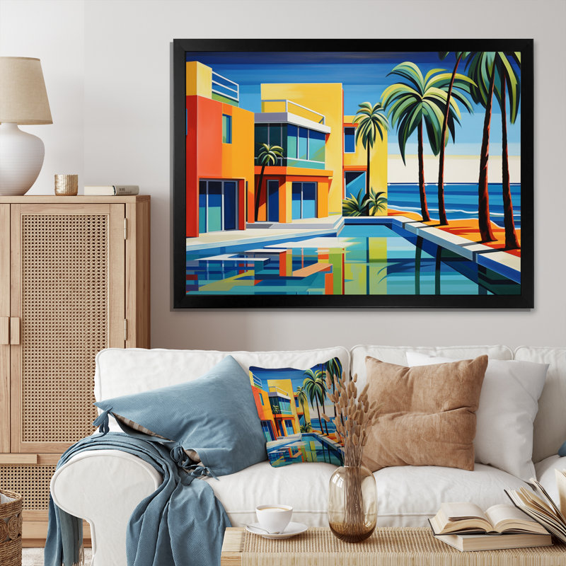 Pop Palm Beach en couleur III sur toile, H 24 po x l 32 po x P 1 po, Cadre simple noir
