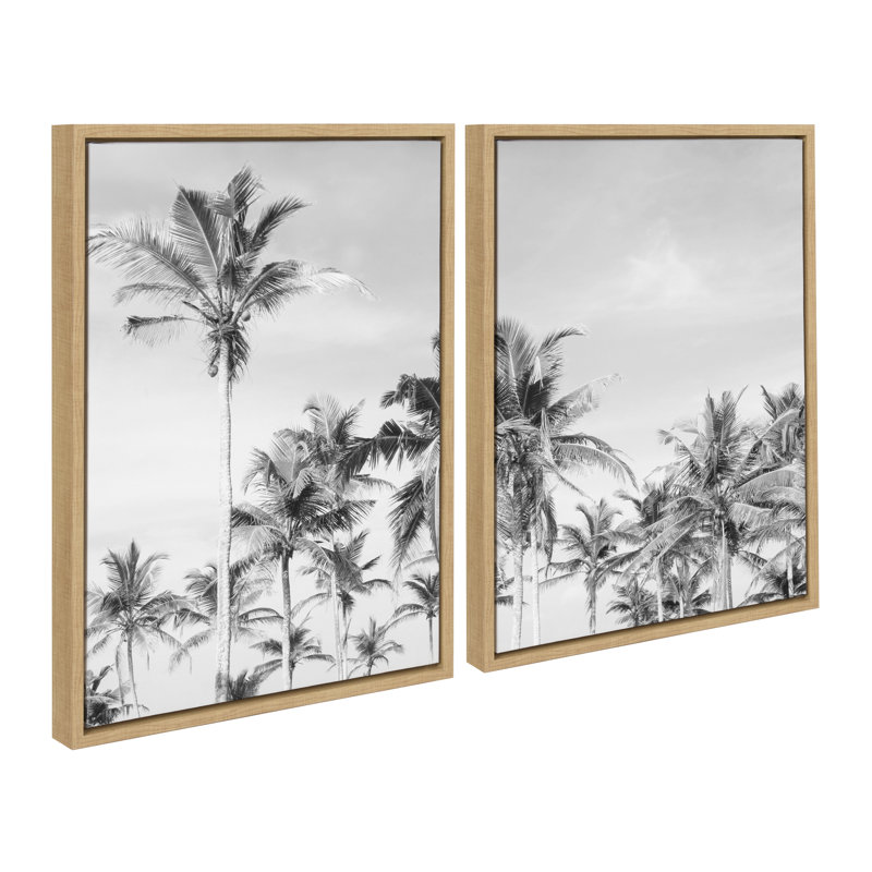 «Coastal Coconut Palm Tree Beach BW Right» et «Coastal Coconut Palm Tree Beach BW Right» par The Creative Bunch Studio, ensemble d'art sur toile encadrée