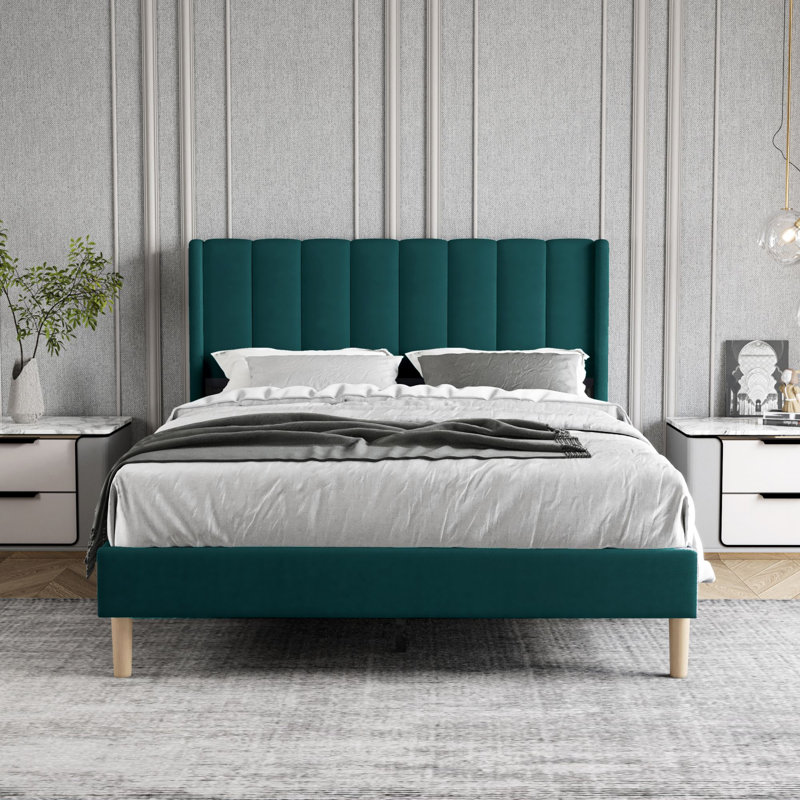Upholstered Wingback Bed, Full, Green