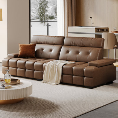 102" Sofa with Adjustable Seat Depth & Headrest, Faux Leather Couch