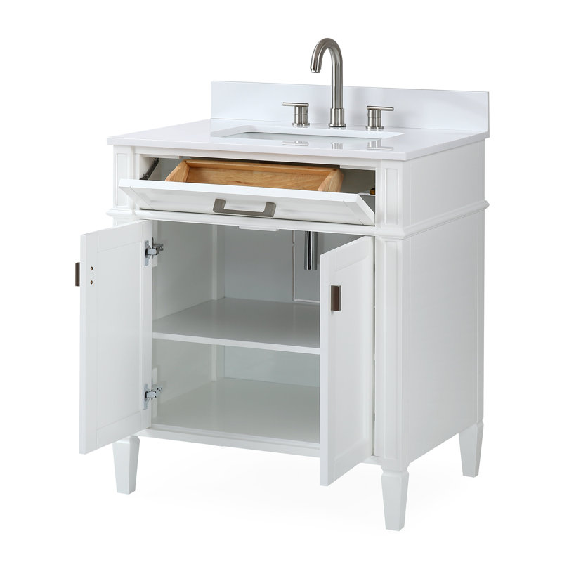 Hardie 30'' Single Bathroom Vanity with Quartz Top, White
