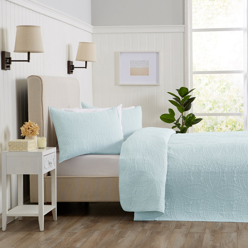 Blue Indigo Full Microfiber Reversible Quilt Set with Shams