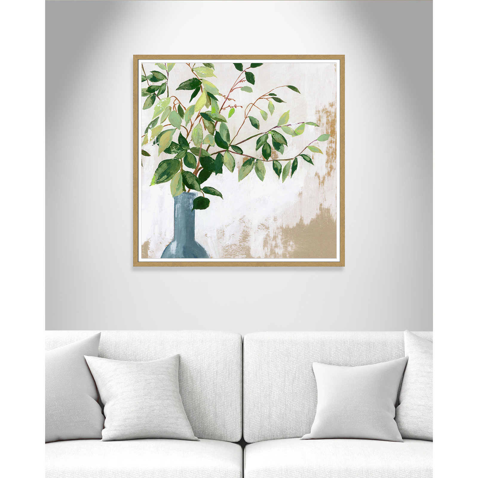 Mabank "Green Fall Leaves" Painting by Asia Jensen, 32" H x 32" W x 0.75" D, Natural Framed