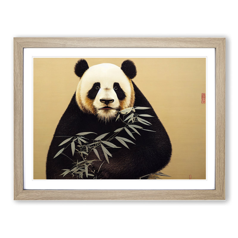Irresistible Panda - Single Picture Frame Print, 34cm H x 46cm W x 2cm D, Oak Framed