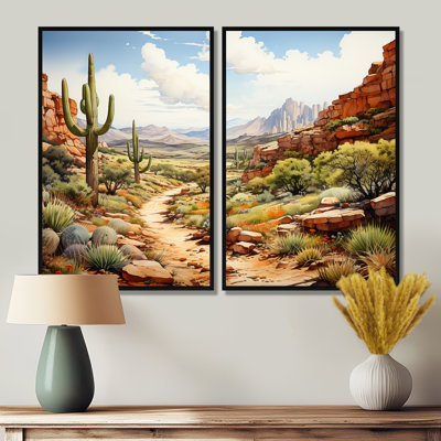 «Mexico Cactus Oasis Impasto II», art mural traditionnel corail