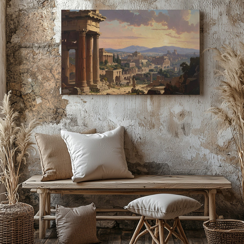 Art mural, ruines romaines au coucher du soleil, H 9 po x l 12 po