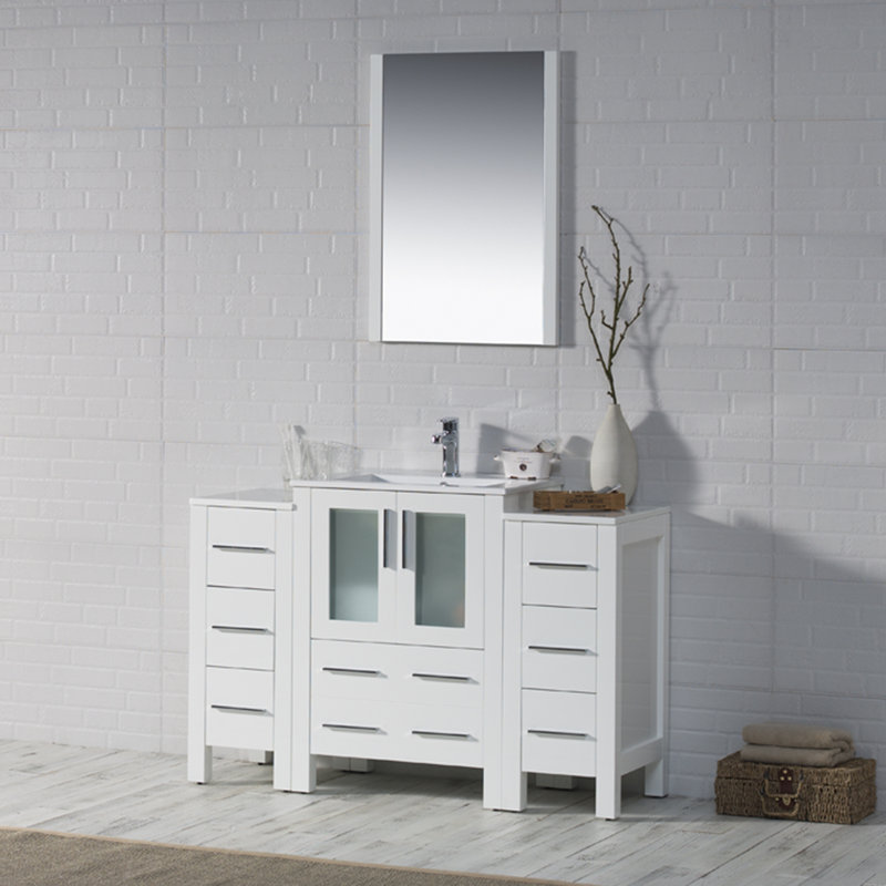 Mance 48.5'' Single Bathroom Vanity with Ceramic Top, Glossy White