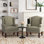 Fauteuil d'appoint à oreilles en lin brun clair avec accoudoirs roulés et pieds en bois massif Duward (ensemble de 2)