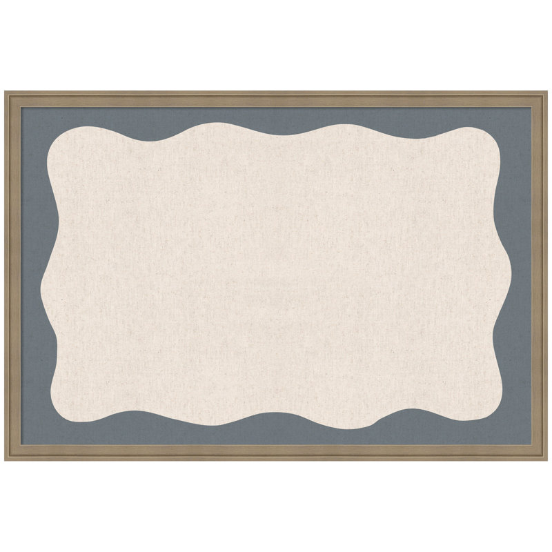 Tableau d'affichage en lin encadré en tissu, Bleu marine / beige, H 26 po x l 38 po x P 1,25 po, Florence brun clair