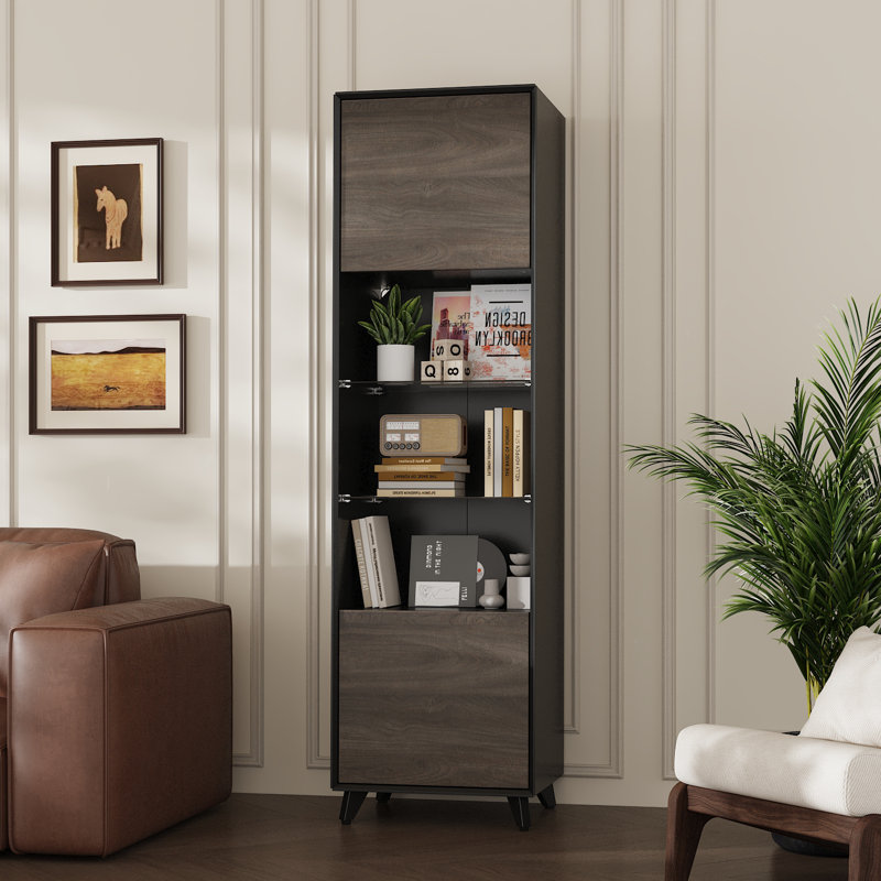 Slim Storage Cabinet With Glass Shelves