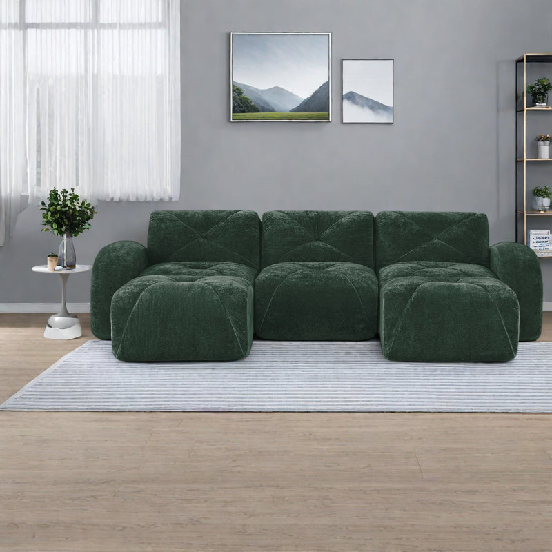 Canapés polyvalents en velours vert, conception capitonnée pour le cinéma maison moderne