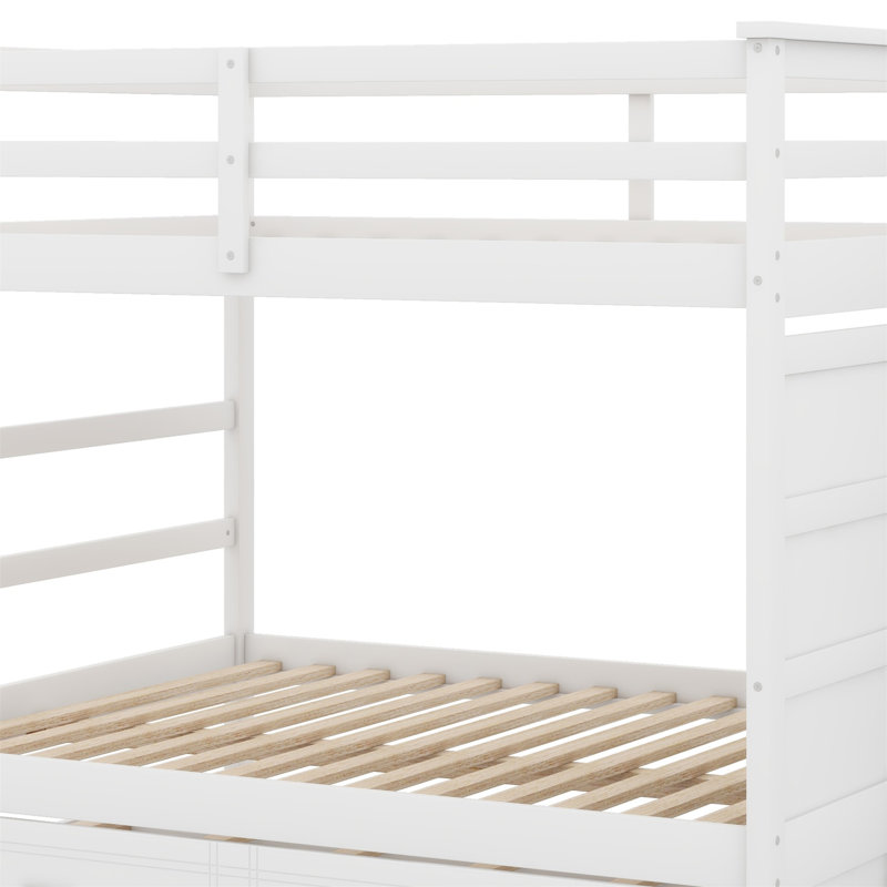 Bunk Bed With Trundle And Staircase, White