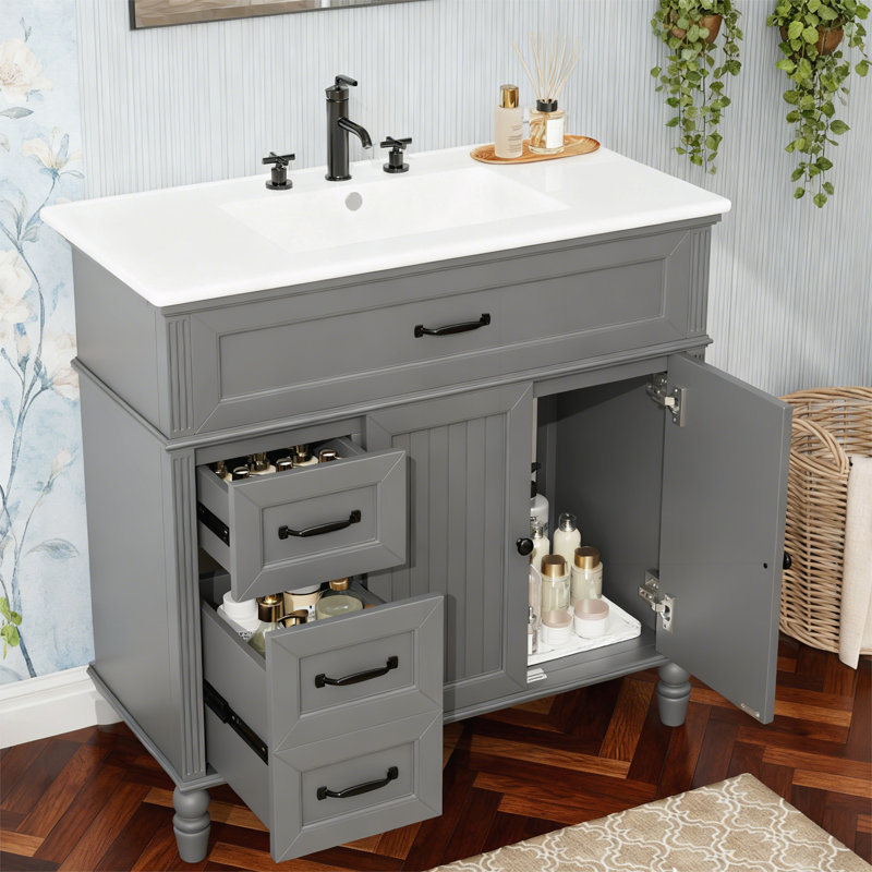 Armoire de salle de bain avec tiroirs, Gris