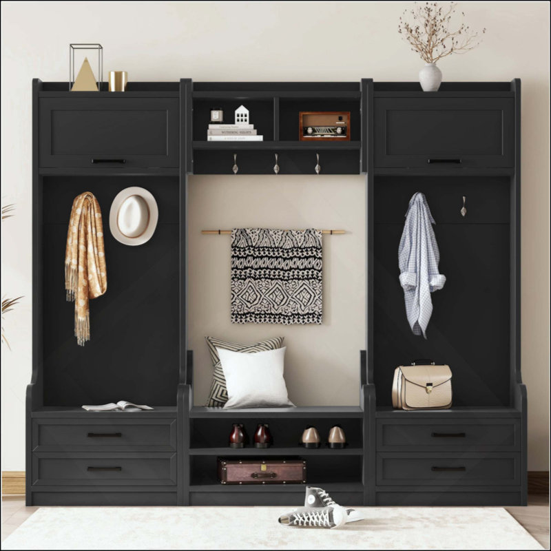 4-In-1 Detachable Hall Tree With Storage And 7 Hooks, Multiple Functions Hallway Coat Rack With Storage Drawers And Cabinet,Shoe Bench For Entryway Hallway