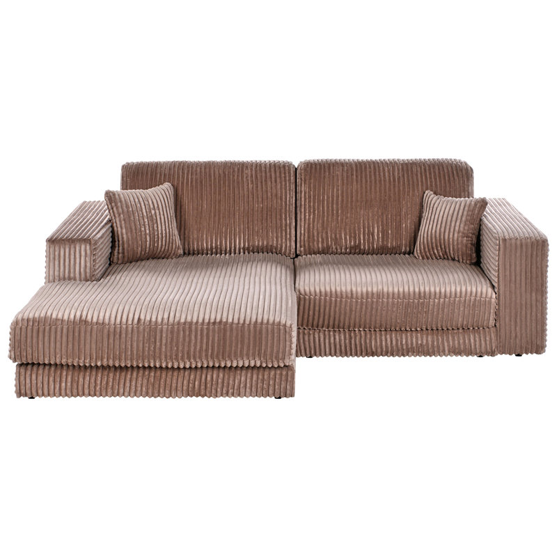 Corner Sofa Corduroy 3 Seater Right Hand, Light Brown