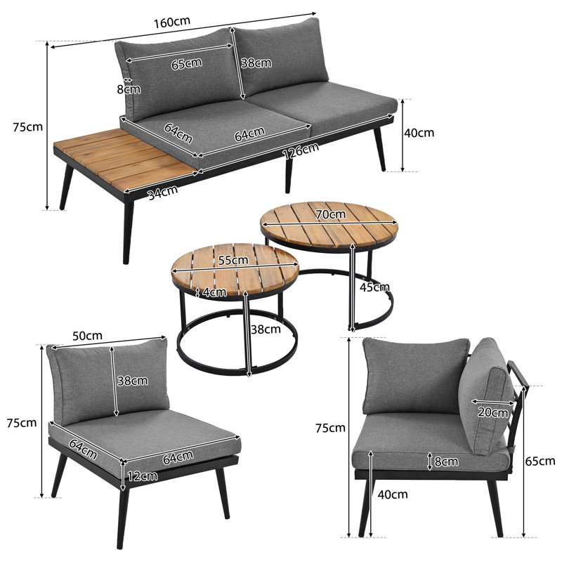 Cambarville 6 - Person Seating Group with Cushions, Dark Grey
