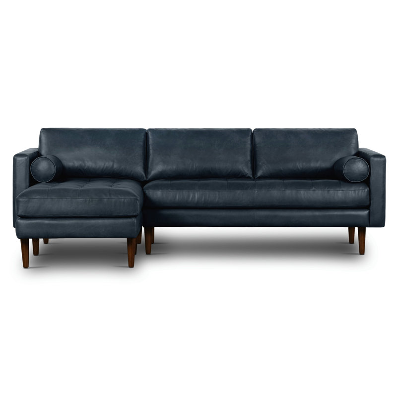 Napa Full-Grain Genuine Italian Leather Sectional, Left Hand Facing, Deepsky Blue Genuine Leather