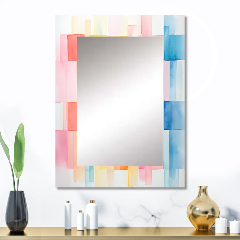 Paster color cubes patterns III - Geometric Unique Mirror, Modern Large Wall Mirror, Printed Metal Art, 32" x 24"