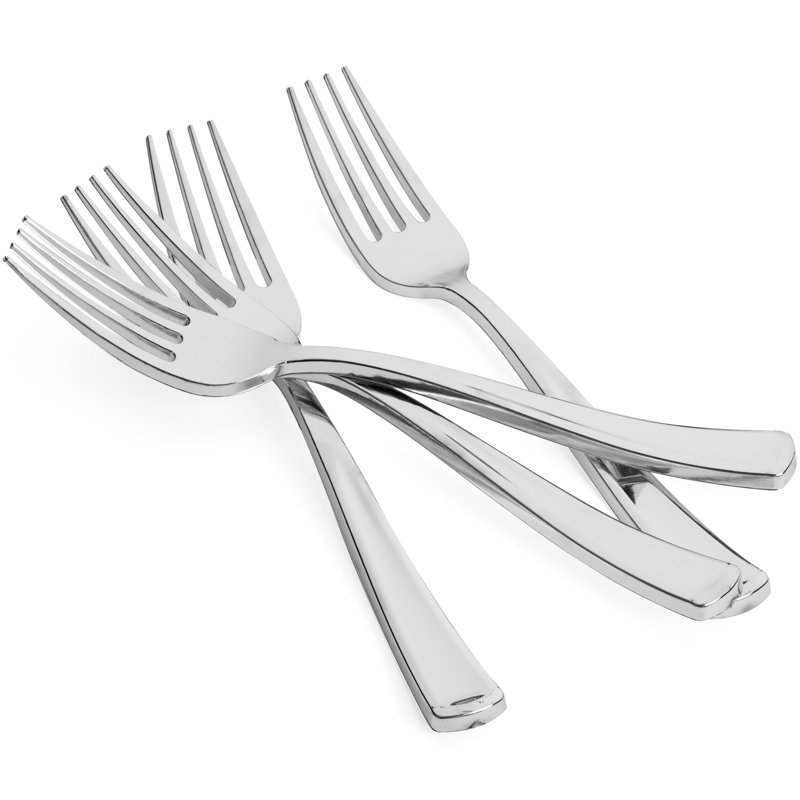 Perfect Settings Tableware 125 Pack Silver Plastic Disposable Fork Set- Polished Chrome Plastic Silverware Heavy Duty Elegant Designed Forks (Set of 125)
