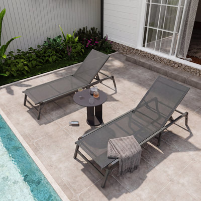 5-Position Adjustable Textilene Outdoor Chaise Lounge (Set of 2)