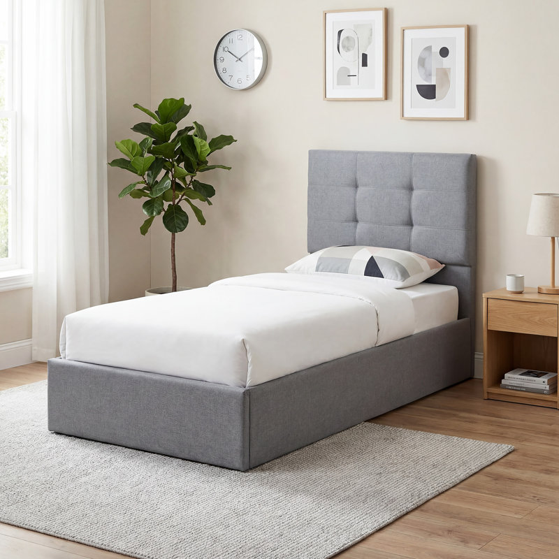 HOMCOM 3ft Single Ottoman Bed with Gas Lift, Linen Tufted Headboard, European Single (90 x 200 cm), Grey
