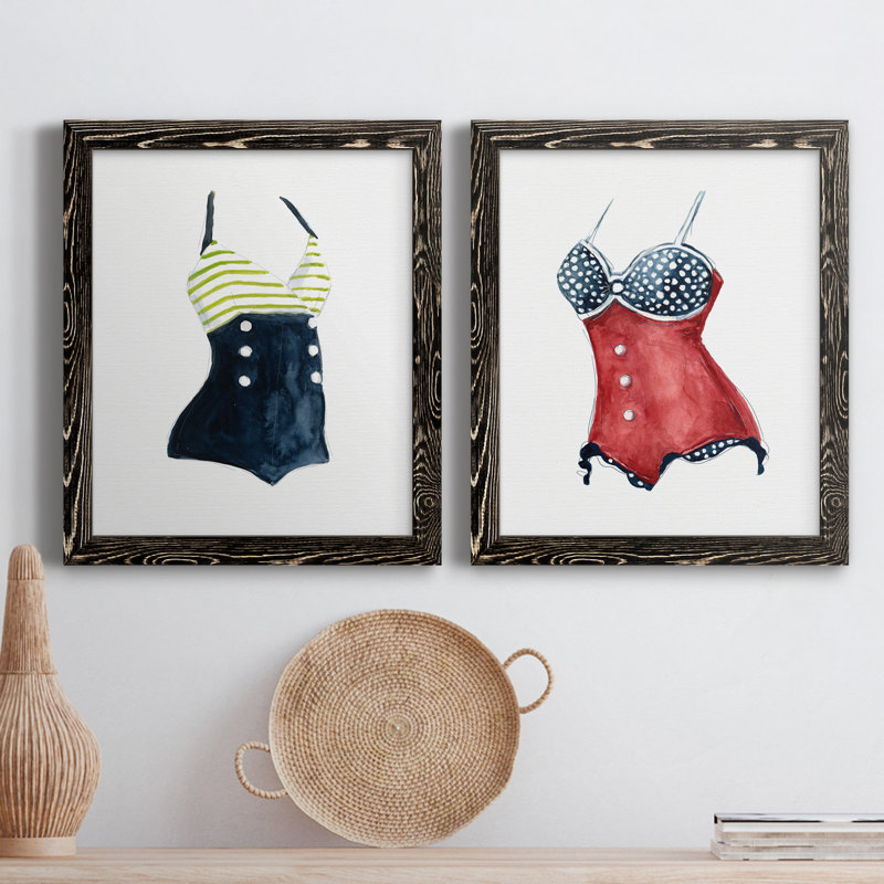 Peinture rétro sur toile I - 2 pièces encadrées, H 31,5 po x l 47 po x P 1,5 po, Cadre noir