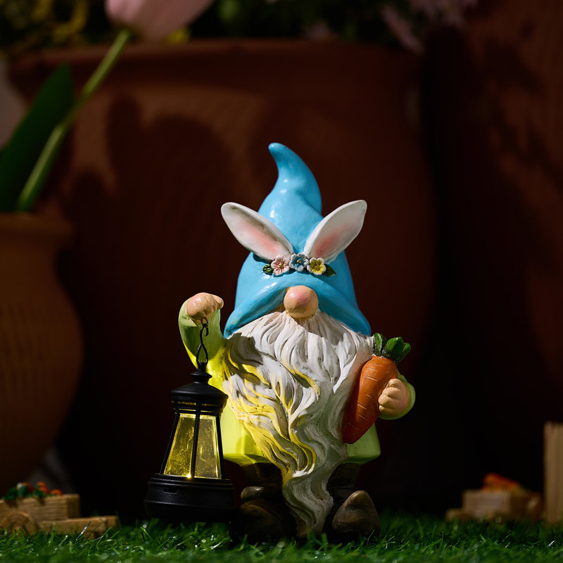 Statue de jardin de lanterne gnome 7,9 pouces avec lumière solaire pour la cour extérieure
