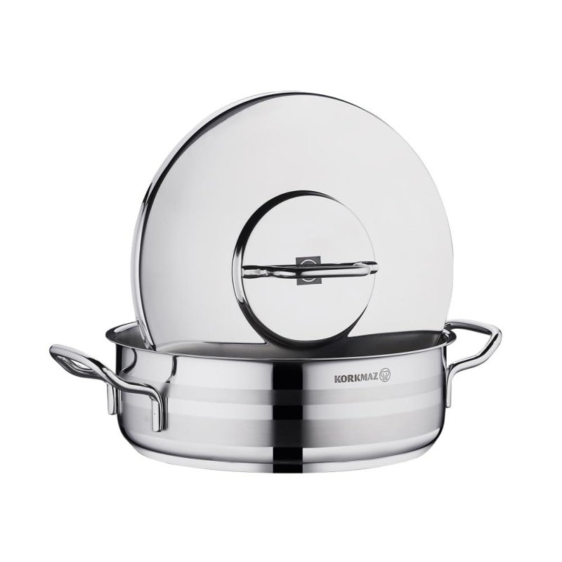 Casserole basse Korkmaz Astra en acier inoxydable avec couvercles en acier inoxydable, Astra, 18 pintes, 18 pte