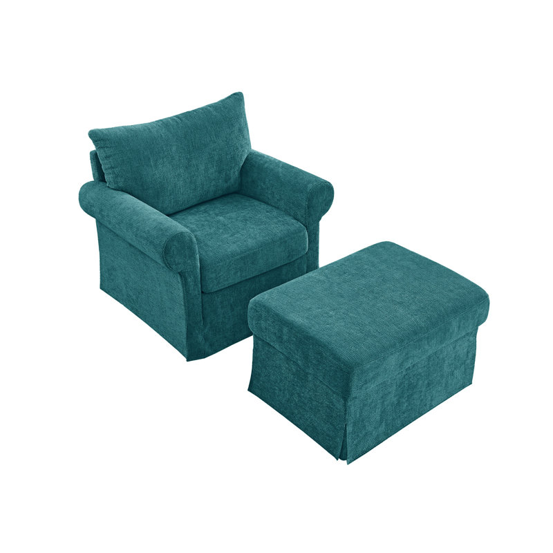 Chaise d'appoint rembourrée avec repose-pieds, Bleu
