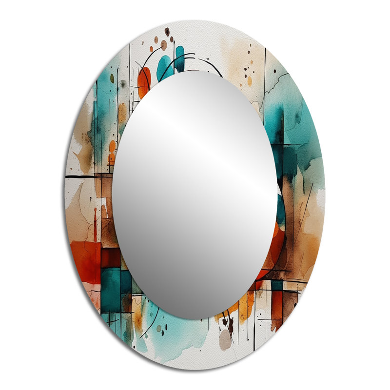 Orange orange géométrique - miroir mural ovale moderne, 40 po x 30 po