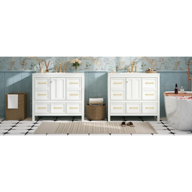 Ensemble de meuble-lavabo robuste pré-assemblé en bois massif Elegance