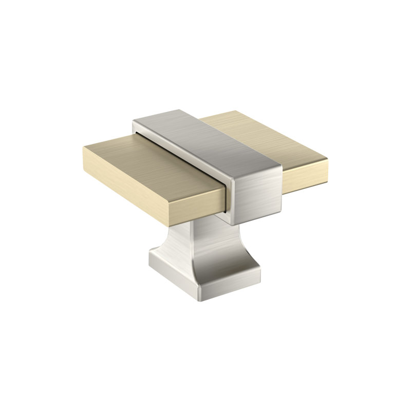 1-3/8" Length Square Knob, Golden Champagne/Satin Nickel