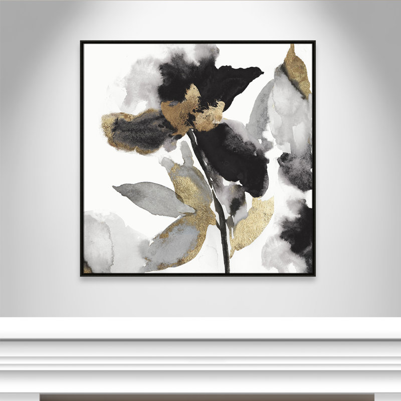 «Black Petals Black Gold Leaves II» par Asia Jensen, Espresso, H 41,5 po x l 41,5 po