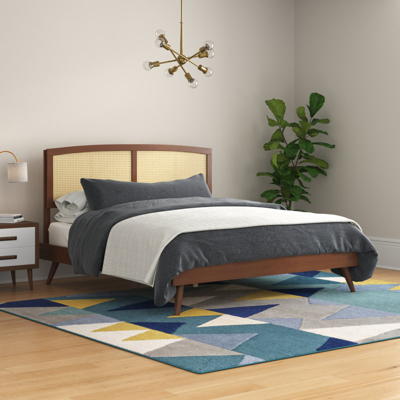 Sierra Cane and Wood Platform Bed with Splayed Legs, Full/Double, Walnut
