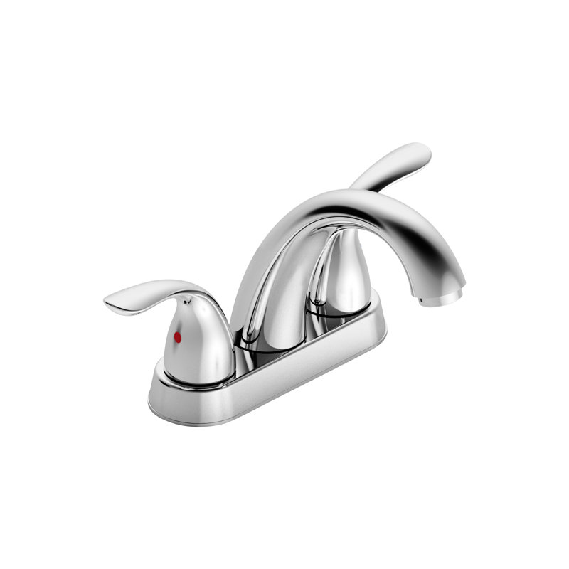 Robinet de lavabo de salle de bain, bec à arc moyen 5,45 po, 2 poignées, zinc, fixation sur plateau avec finition plaque 2, céramique, plaque montée, teinture