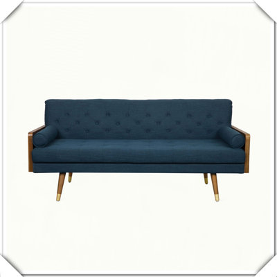 Mid-Century Modern Tufted Fabric 3-Seater Sofa