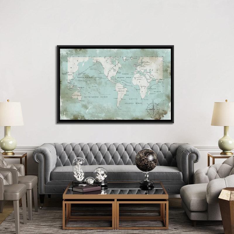 « ocean blue », impression sur toile, H 40 po x l 60 po x P 1,5 po, Toile avec cadre noir, Pas de tapis