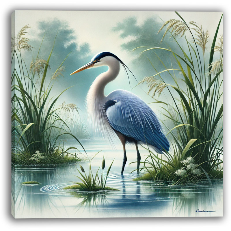 «Serene Blue Heron», impression sur toile, H 20 po x l 20 po x P 1,5 po