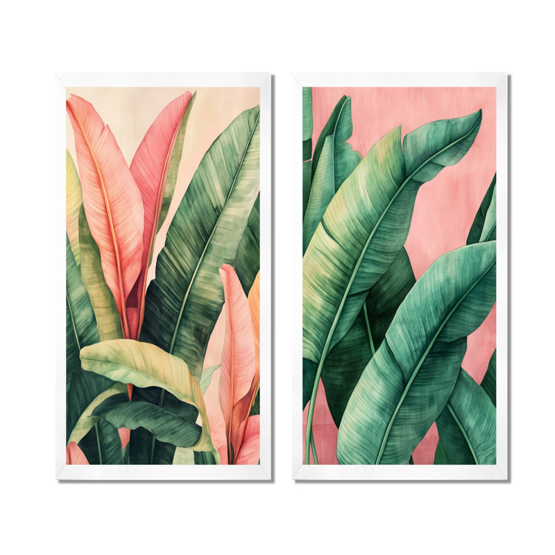 Jardin tropical de feuilles de bananier I - Ensemble de 2 impressions sur toile de feuilles, 40" H x 40" W