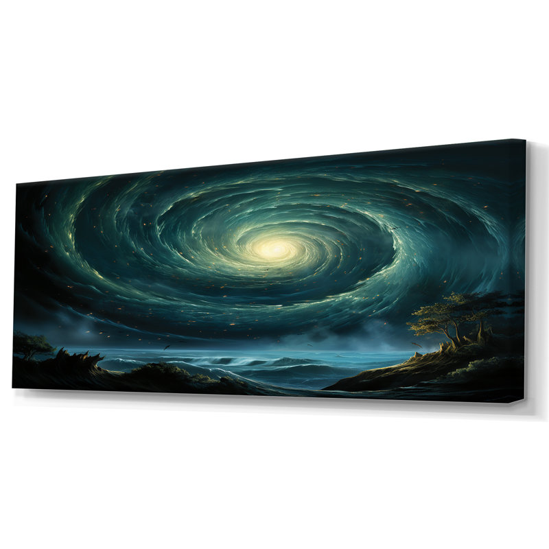 Art mural vert vert trou noir céleste, Toile tendue, H 28 po x l 60 po x P 1,5 po
