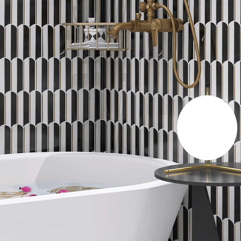 Mad Decade 12" x 12" Marble Mosaic Tile, Black