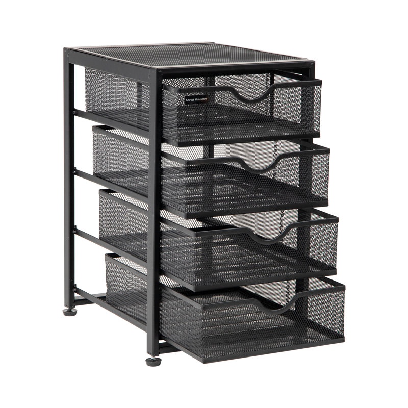 Compact Black Metal Mesh 4-Drawer Cabinet Organizer
