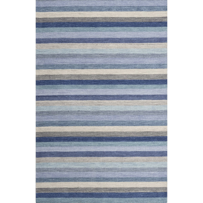 Jazzy Handmade Wool Blue/Indigo Rug, Rectangle 5'6" x 8'6"